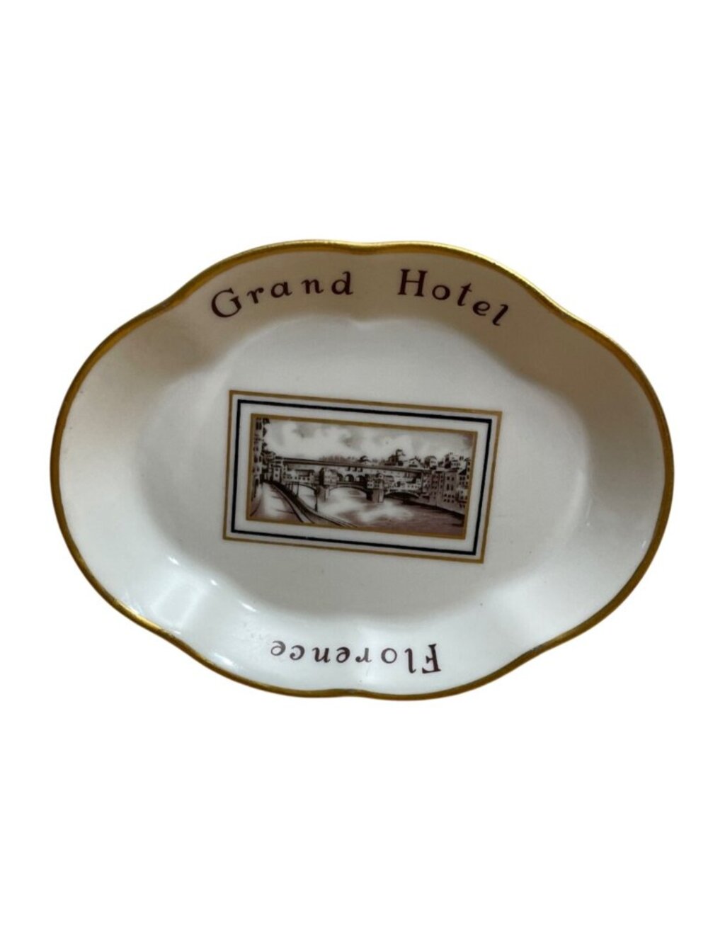 Vtg Richard Ginori Grand Hotel Florence Porcelain Trinket Dish Ponte Vecchio Brg